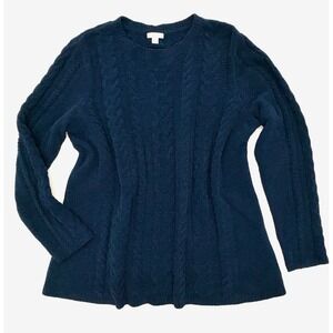 J Jill Navy Blue Cable Knit Sweater Chenille Tunic Women's Size M Soft Fisherman